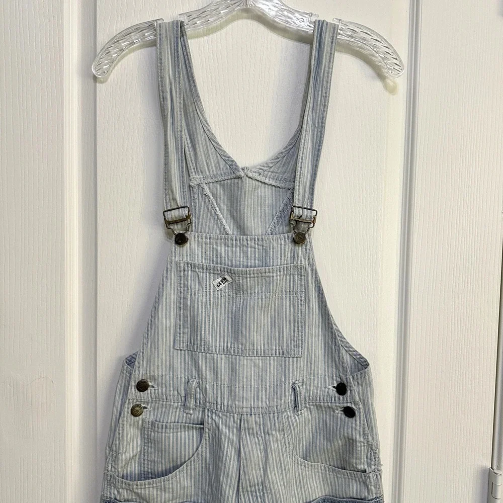 Guess Overalls Womens 1 VTG‎ 90s Pinstriped Colorblock Denim Made in USA Coastal